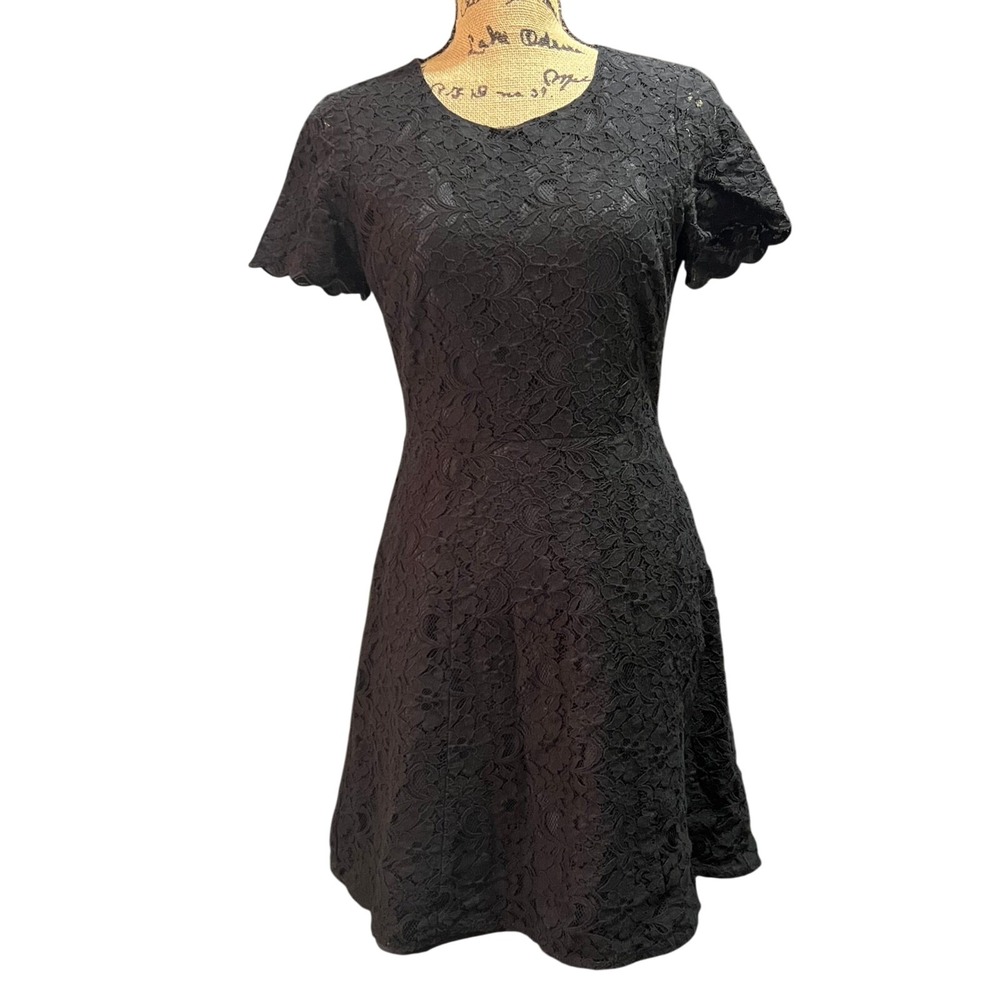 J.Crew Black Lace Dress Women's Size 2 Fit &‎ Flare Short Sleeve Cocktail Party